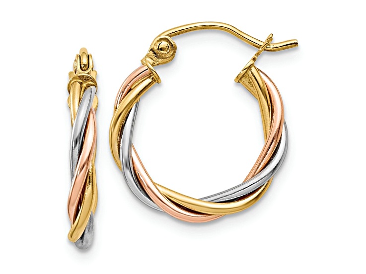 14k Yellow Gold, 14k White Gold and 14k Rose Gold Polished 5/16" Twisted Hoop Earrings