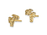 14k Yellow Gold Textured Mini Double Palm Tree Stud Earrings