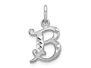 Rhodium Over 14k White Gold Diamond-Cut and Satin Letter B Initial Charm