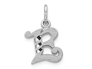 Picture of Rhodium Over 14k White Gold Diamond-Cut and Satin Letter E Initial Charm