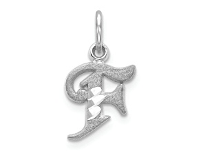 Rhodium Over 14k White Gold Diamond-Cut and Satin Letter F Initial Charm