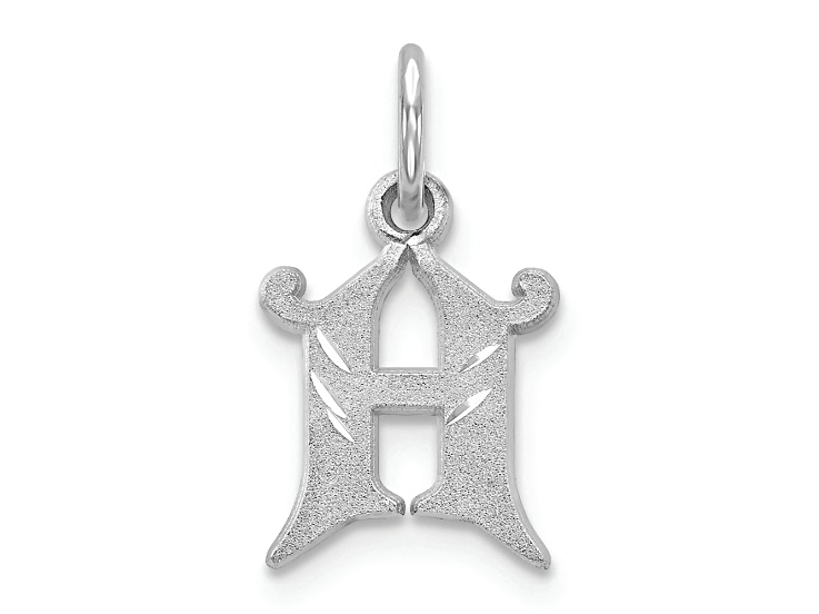 Rhodium Over 14k White Gold Diamond-Cut and Satin Letter H Initial Charm