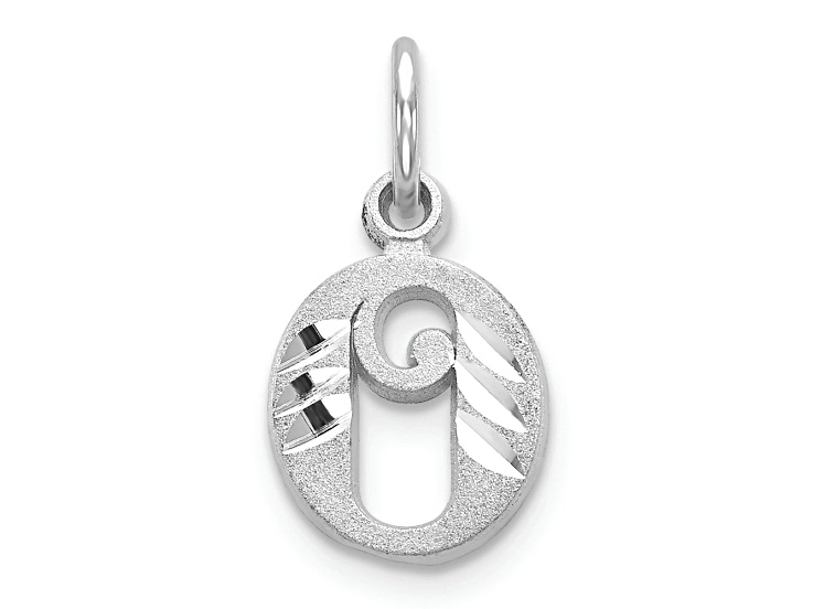 Rhodium Over 14k White Gold Diamond-Cut and Satin Letter O Initial Charm