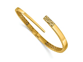 14K Yellow Gold Polished and Diamond-cut Bypass Hinged Bangle