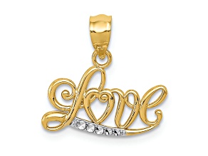 14K Yellow Gold with Rhodium Over 14K White Gold Accent Diamond-cut LOVE Pendant