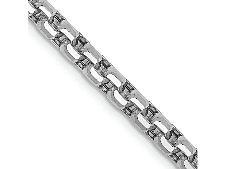 Rhodium Over 14k White Gold 3.6mm Round Box Link 28 Inch Chain