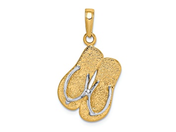 Picture of 14k Yellow Gold and Rhodium Over 14k Yellow Gold Textured Large Double Flip-Flop Pendant