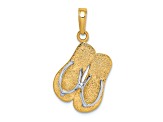 14k Yellow Gold and Rhodium Over 14k Yellow Gold Textured Large Double Flip-Flop Pendant