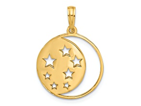 14k Yellow Gold Polished Moon and Stars Charm