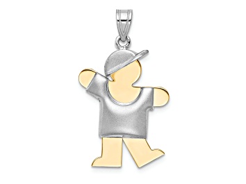 Picture of 14k Yellow Gold and 14k White Gold Satin Puffed Boy with Hat on Left Charm