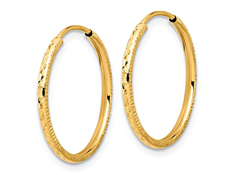 14k Yellow Gold Diamond-Cut 3/4" Endless Hoop Earrings