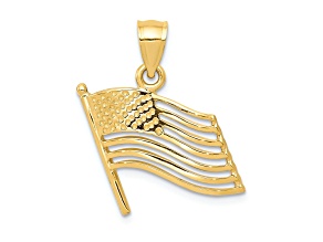 14k Yellow Gold Textured American Flag Pendant
