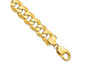 14k Yellow Gold 12mm Diamond-Cut Flat Beveled Curb Link Bracelet