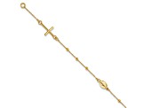 14K Yellow Gold Polished Cross Rosary 7.5 Inch Bracelet