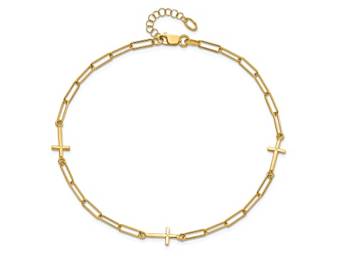 14K Yellow Gold Cross Link with 1-inch Extension Anklet