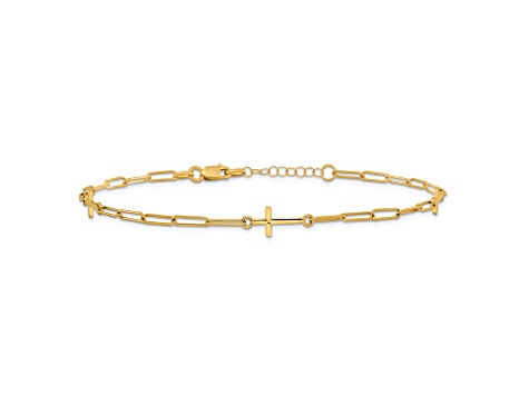 14K Yellow Gold Cross Link with 1-inch Extension Anklet