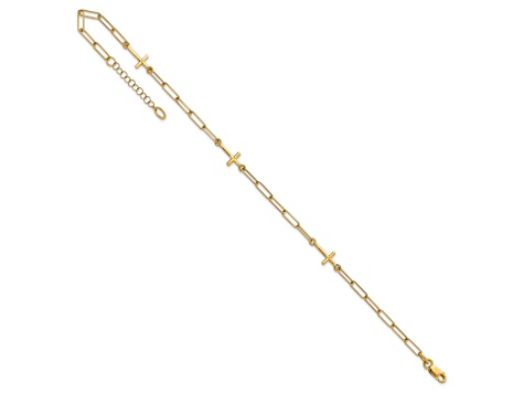 14K Yellow Gold Cross Link with 1-inch Extension Anklet