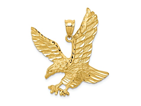 14k Yellow Gold Satin and Diamond-Cut Eagle Pendant