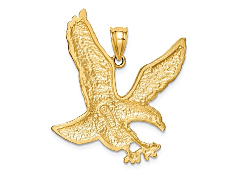 14k Yellow Gold Satin and Diamond-Cut Eagle Pendant