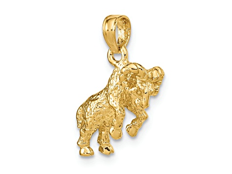 14k Yellow Gold 3D Textured Aries Zodiac pendant