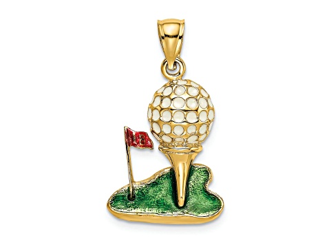 14k Yellow Gold Textured with Enamel 2D Golf Ball Charm