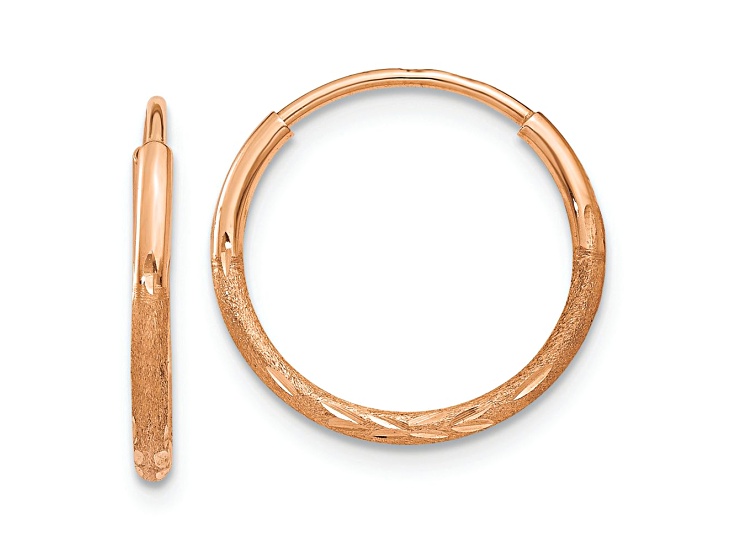 14k Rose Gold 9/16" Satin and Diamond-Cut Endless Hoop Earrings