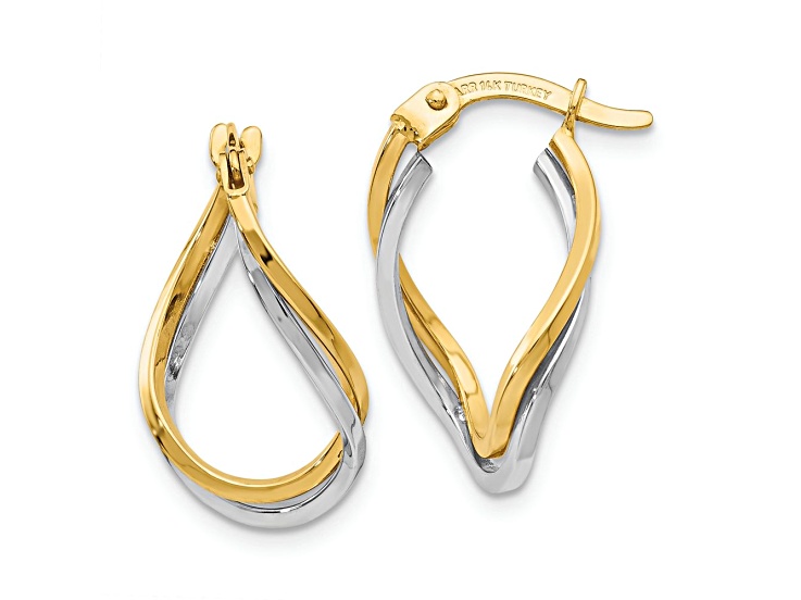 14K Yellow Gold and 14K White Gold 5/8" Twisted Hoop Earrings