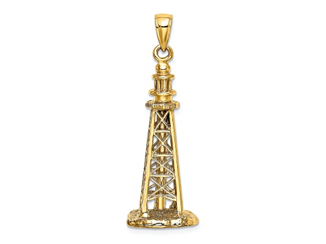 14k Yellow Gold Textured Sanibel Island Lighthouse Pendant