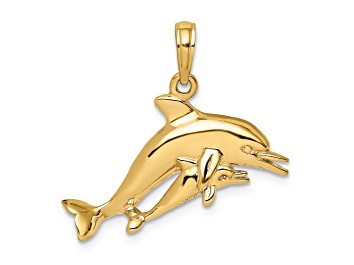 Picture of 14k Yellow Gold 2D Double Dolphins Swimming Charm