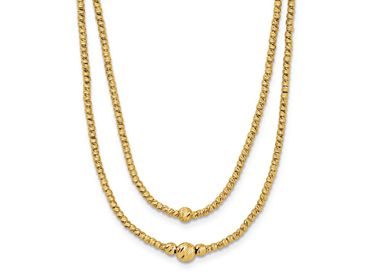 10k Yellow Gold Polished and Diamond-Cut Beads Two Strand 18 Inch Necklace