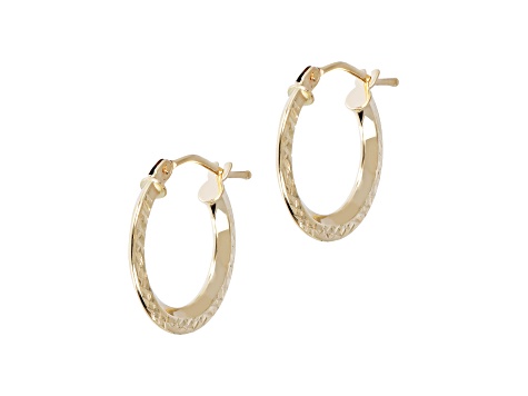 14K Yellow Gold Diamond Cut 5/8" Round Hoop Earrings