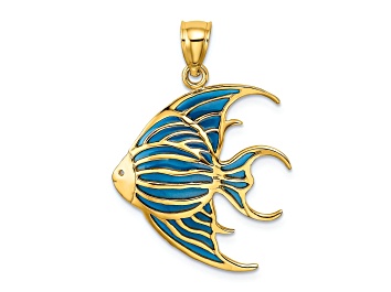 Picture of 14k Yellow Gold with Blue Enameled Angelfish Charm