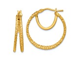 14k Yellow Gold Polished and Textured 15/16" Double Circle Hoop Earrings