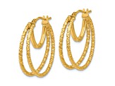 14k Yellow Gold Polished and Textured 15/16" Double Circle Hoop Earrings
