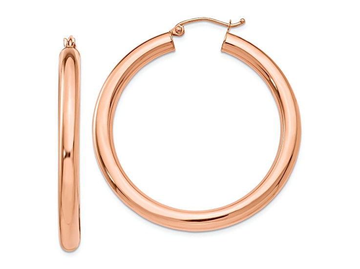 14k Rose Gold Polished 1 9/16" Tube Hoop Earrings