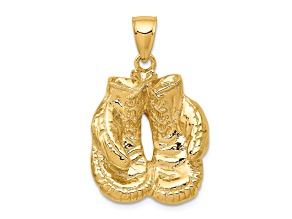 14k Yellow Gold Solid Polished Open-backed Boxing Gloves Pendant