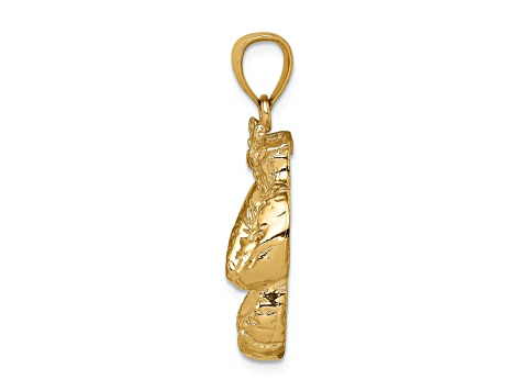 14k Yellow Gold Solid Polished Open-backed Boxing Gloves Pendant