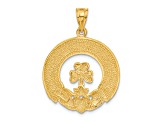 14k Yellow Gold Textured Claddagh Leaf Pendant