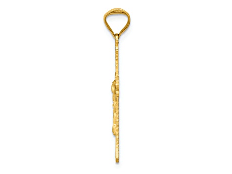 14K Yellow Gold Polished Satin and Diamond-cut Crucifix Pendant