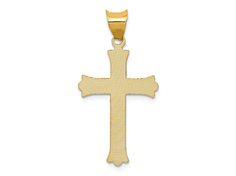 14K Yellow Gold Polished Satin and Diamond-cut Crucifix Pendant