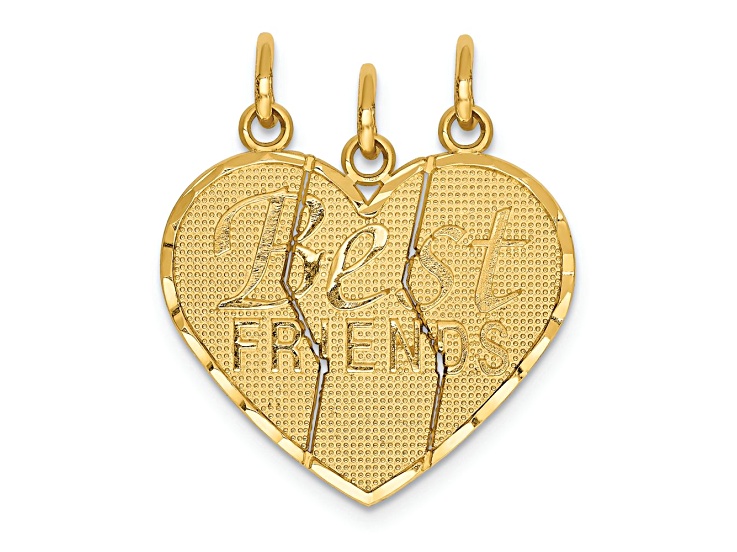 14k Yellow Gold Textured 3 Piece Break-Apart Best Friends Charm Set