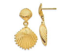 14k Yellow Gold Textured Scallop Shell Dangle Earrings