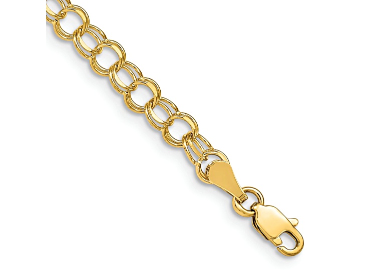 14k Yellow Gold Children's 4mm Diamond-Cut Double Link Charm Bracelet
