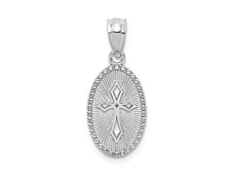 Rhodium Over 14K White Gold Polished Small Cross Medal Pendant