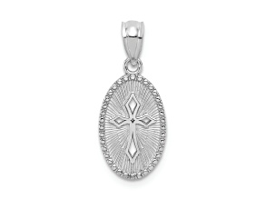 Rhodium Over 14K White Gold Polished Small Cross Medal Pendant