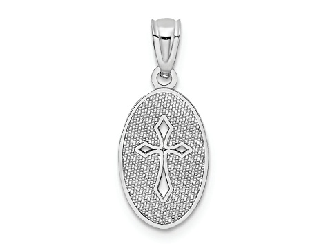 Rhodium Over 14K White Gold Polished Small Cross Medal Pendant