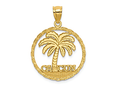 14k Yellow Gold Textured CANCUN Palm Tree Circle Charm