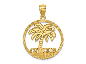 14k Yellow Gold Textured CANCUN Palm Tree Circle Charm