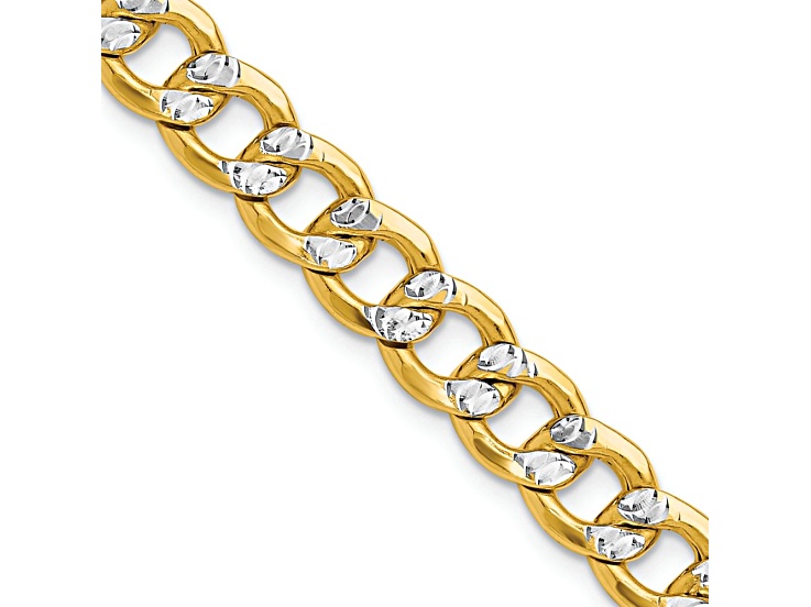 14k Yellow Gold and Rhodium Over 14k Yellow Gold 7.75mm Pave Curb 24 Inch Chain