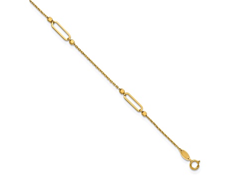 14K Yellow Gold Polished and Diamond-cut Fancy 9-inch Plus 1-inch Extension Anklet